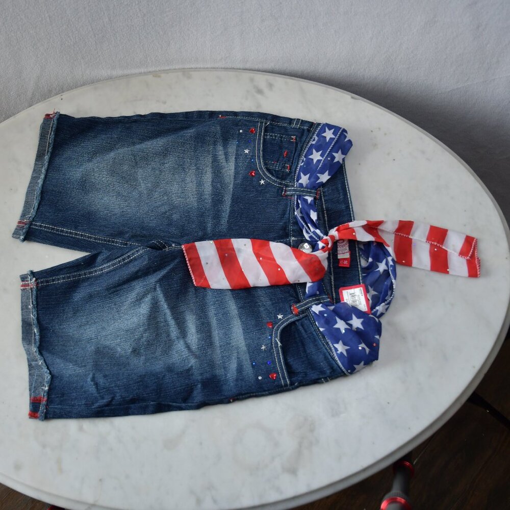 NWT - So Americana Stud Back Pkt Berm W/ Sash 408 Dark Denim Size 16